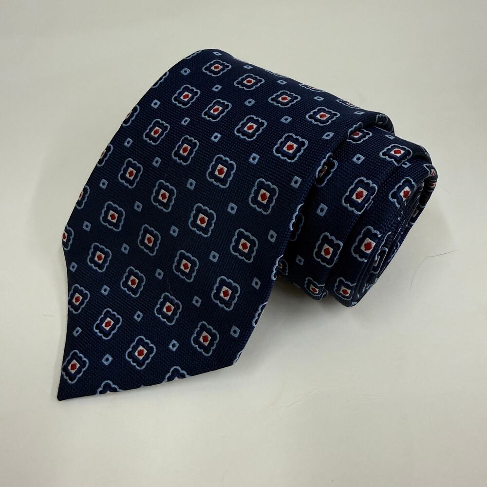 Ermenegildo Zegna Silk Tie Navy Red Medallion Geometric Luxury Mens Necktie